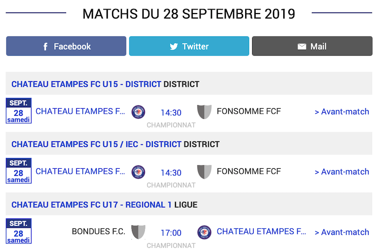 Agenda des matchs CTEFC Chateau Thierry 28 septembre